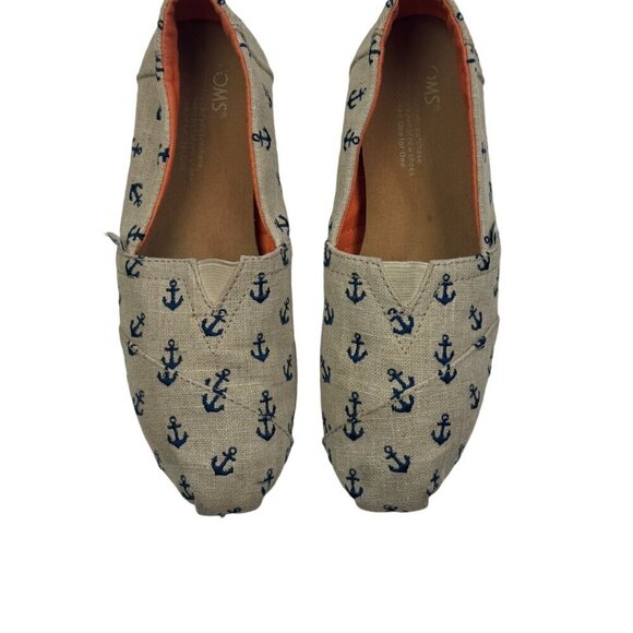 Toms Shoes - Toms Classic Natural Nautical Themed Embroidered Anchors Slip-Ons Women's Size 7